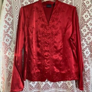Vintage Beaded & Embellished Ruby Red Button Up